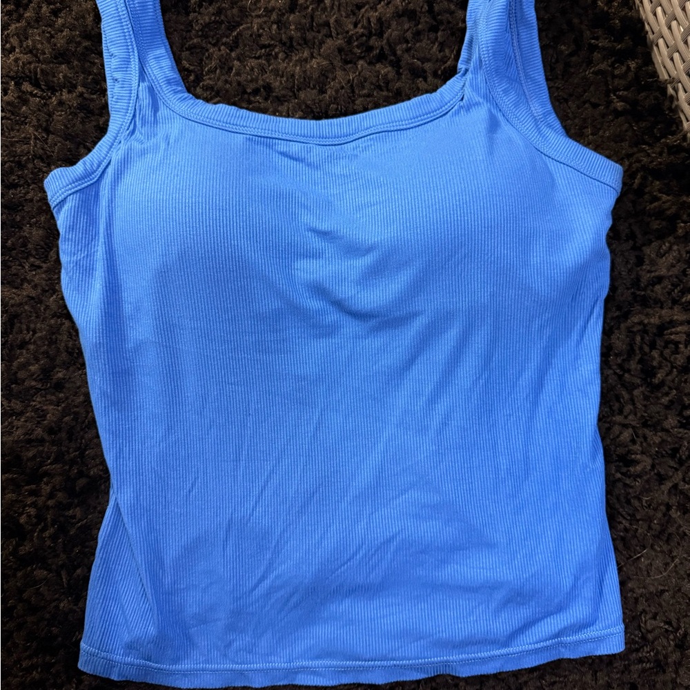 Blue Ribbed Tank Top - Minimal Women's Casual Shell